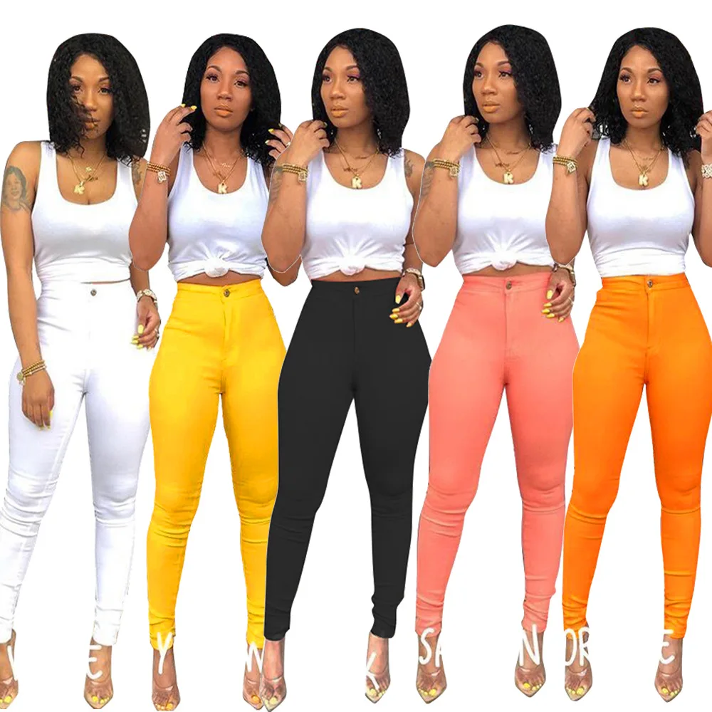 

2019 new women's jeans casual pants solid color high elastic tight skin jeans pencil pants 5 color S-XXL multicolor pants