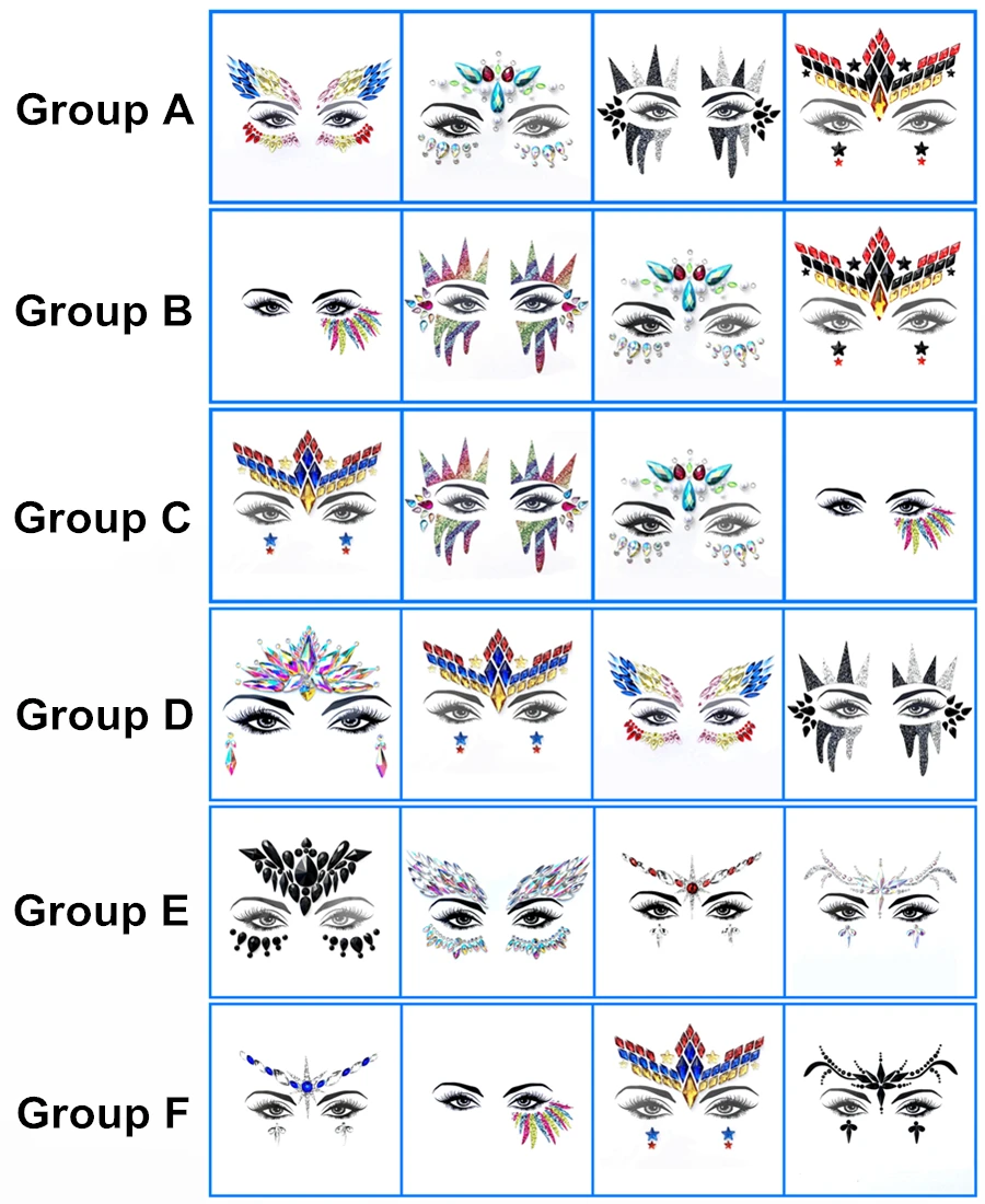 Драгоценные камни блестящие на лицо, 4 шт в упаковке женские глаза Кристальные украшения для Хэллоуина фестивалей Cosplayers макияж Красивая татуировка наклейки