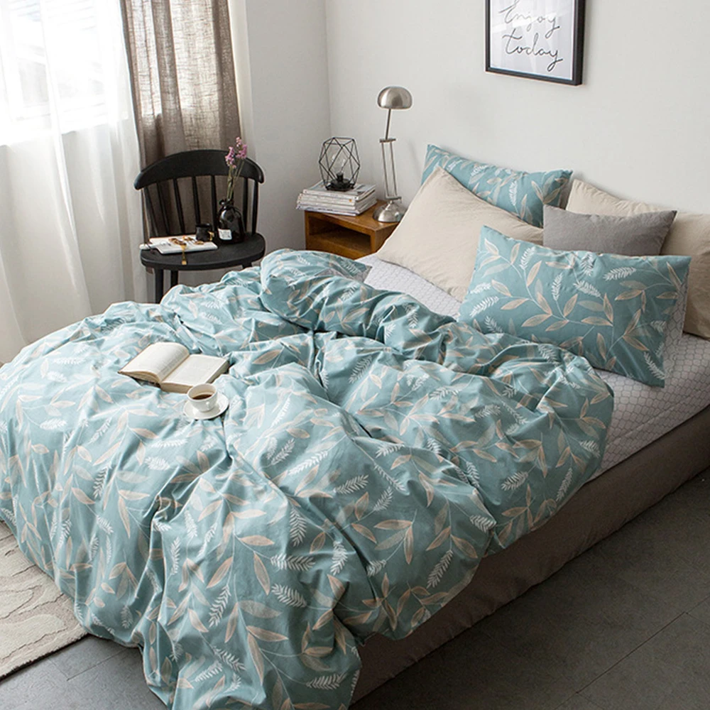 Classic Cotton Green leaves bedding set Duvet Cover pillowcase King