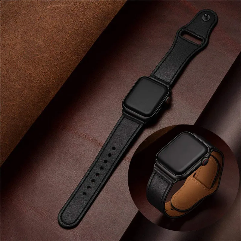 Новинка из натуральной кожи петлевой ремешок для apple watch band series 3 2 1 38 мм 40 мм 42 мм 44 мм браслет для iwatch 5 4 натуральная кожа - Цвет ремешка: black