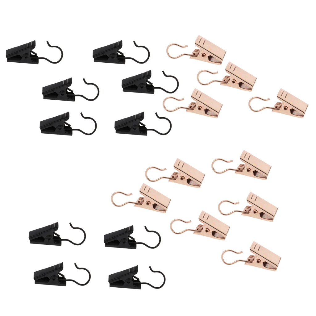60-Pack Window Curtain Clip Hook Glider Hanger Clothesline Peg Clamp 32mm Gold/Black