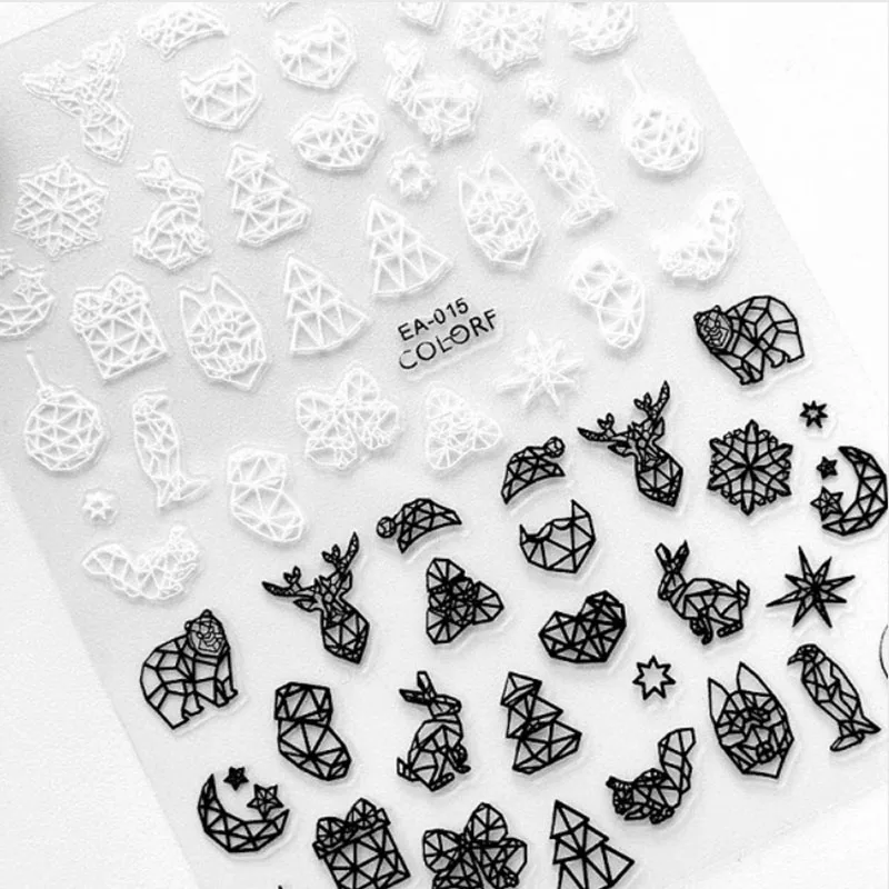 

1 sheet Newest 3D Nail Sticker Black White Christmas Pattern Lines Engraved Designs Adhesive Decals Tips Nail Art Decorations