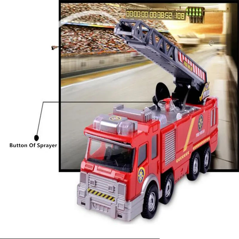 Electric Fire Truck Extending Ladder  Flashing Lights  Sirens with Water Pump Hose to Shoot Water Bump (5)