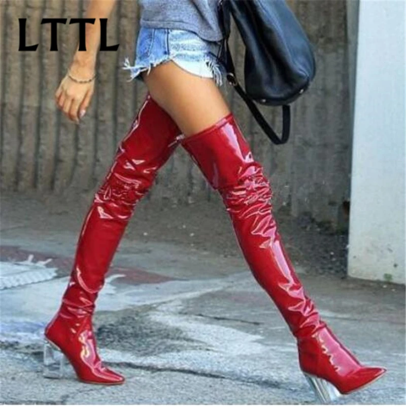 2016 Runway Fashion Over The Knee Boot Patent Leather Women Shoes Sexy