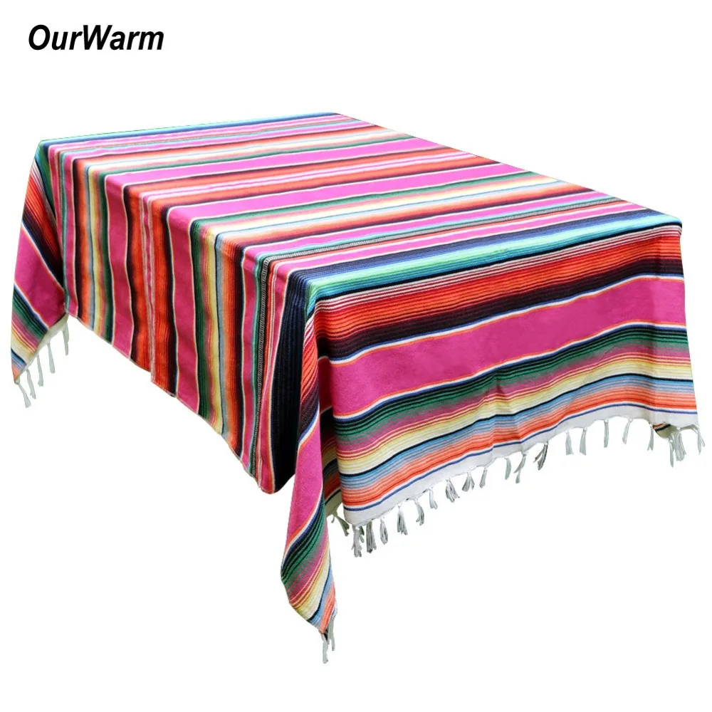 OurWarm 150X215cm Mexican Blanket Stripe Tablecloths for Weddings