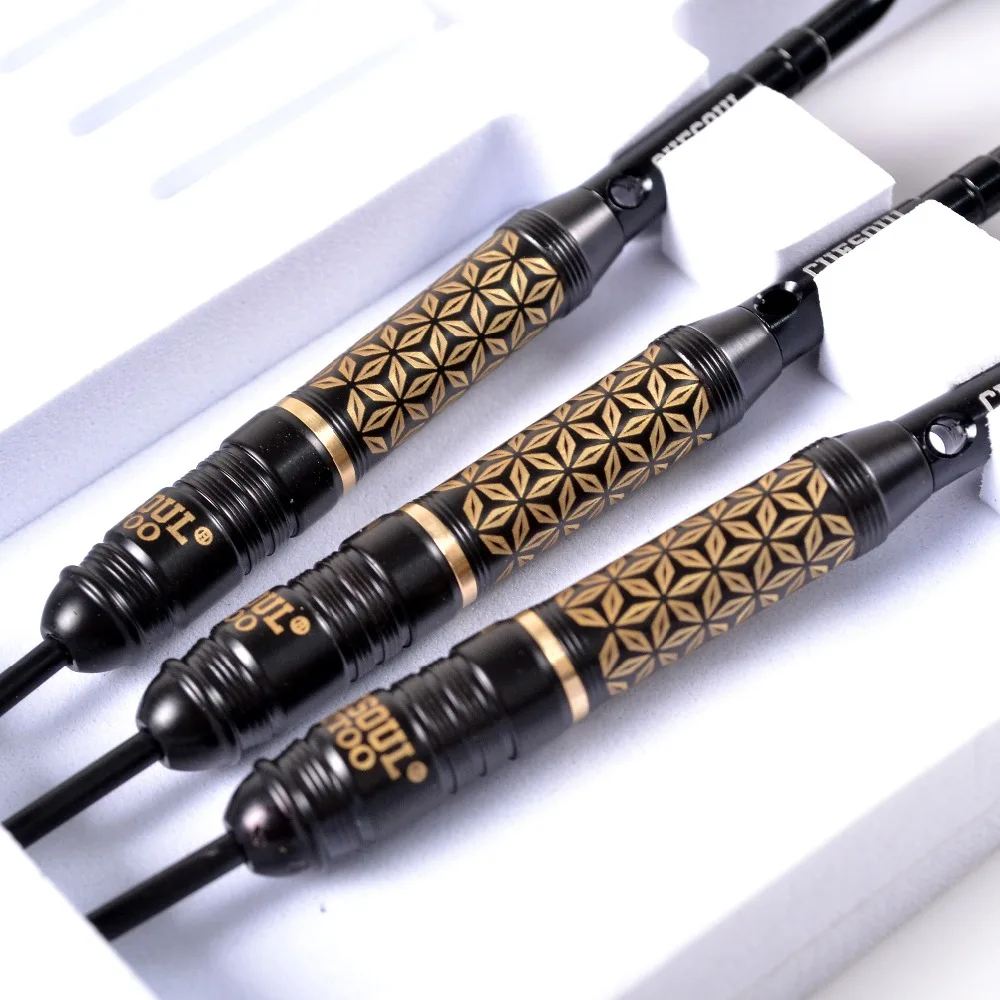 CUESOUL TATTOO Series 23g Black Coated Brass Steel Tip Darts,with Unique Pattern Engraved