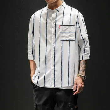 

Summer Thin Mens Half Sleeve Shirts Striped Shirt Large Sizes Blue Red M-5XL Shirts For Men