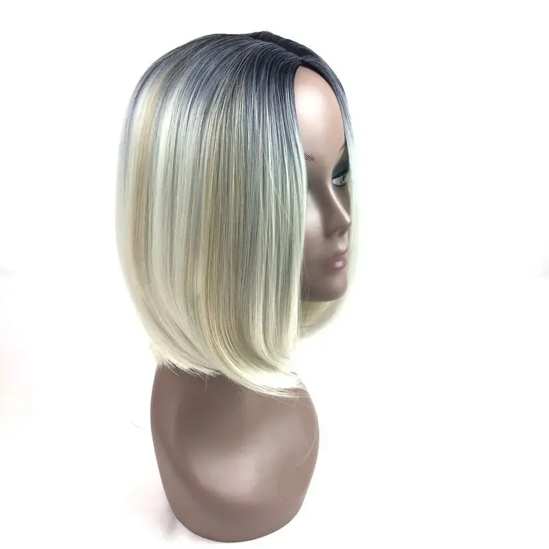 Luxo para Trança Perucas de Cabelo Curto em Linha Reta para Mulheres Resistente ao Calor Peruca de Cabeça Estilo Cheia Cinza Borgonha Rosa Loiro Bob 5 High Quality Apliques e perucas