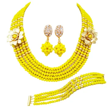 

New Opaque Yellow Nigerian Wedding African Beads Jewelry Set Crystal Costume Bridal Jewelry Set Free Shipping 5C-SXH027
