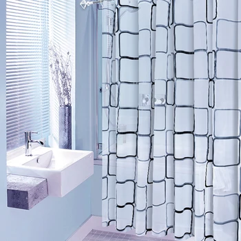 

Eco-Friendly Moldproof Bath Curtain With Hooks Bathroom Waterproof PEVA Shower Curtains Geometric Pattern Shower Curtain Newest