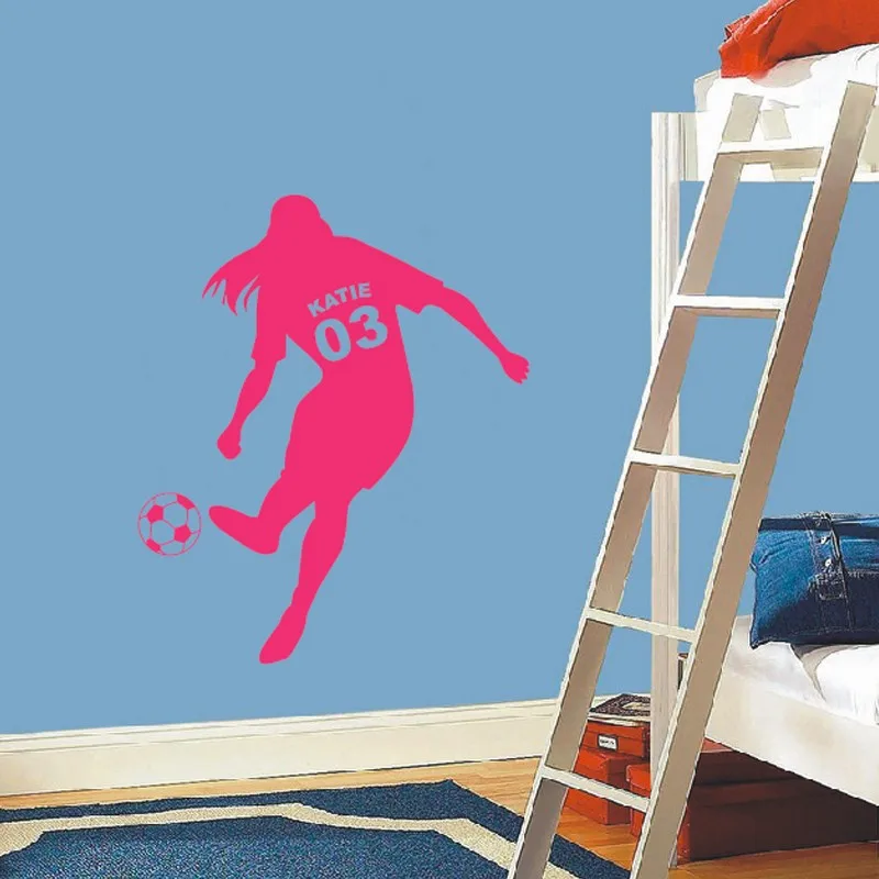 

Custom made female Football Soccer Ball Vinyl Wall Decals Personalized Name & Number Poster Art Kids Girls Rooms Decoration