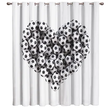 

LOVE Curtains Stack of Soccer Balls with Heart Shape 3D Window Curtains for Living Room Bedroom Kitchen Cortinas Para Sala De Es