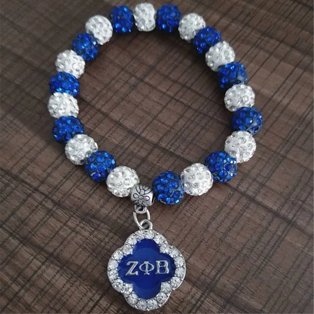 

Double Nose white blue crystal disc ball beads zeta phi beta bracelets bangles for sorority greek life member gift souvenirs