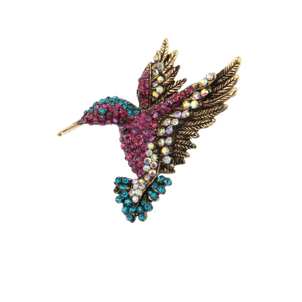 

10pcs/ 50mm Bird Hummingbird Brooch Pin Gold Tone Multi Color Purple and Blue Rhinestone Crystal Animal Wedding Brooches Pins
