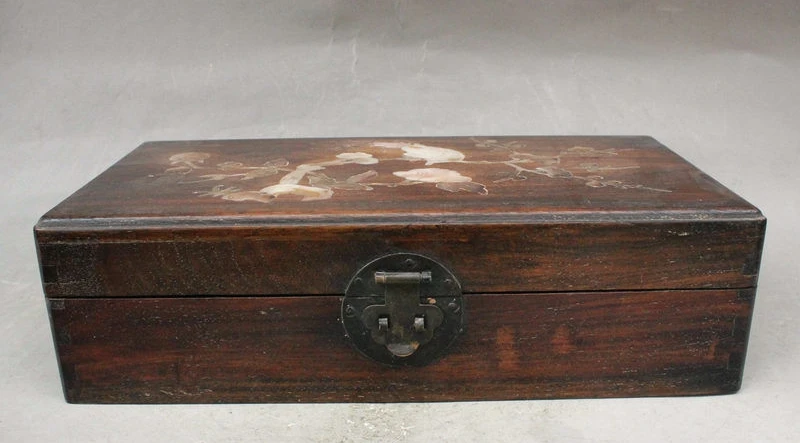 

12 Folk Old China Palace Huang HuaLi Wood Birds Flowers Chest Jewelry Box Casket