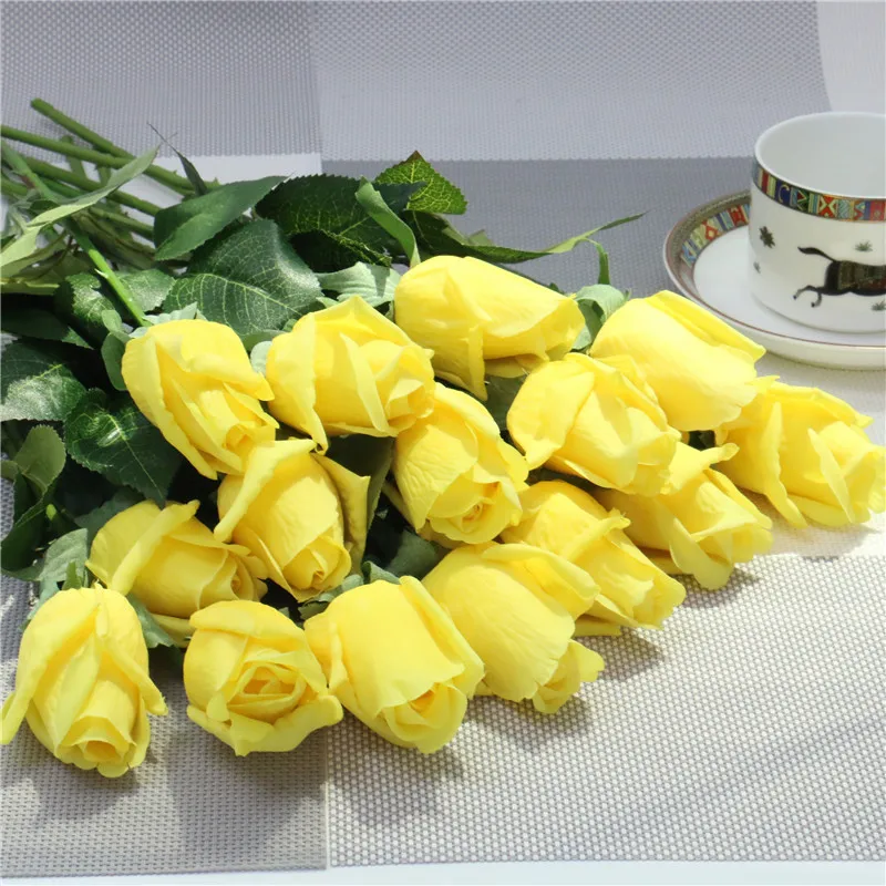 15 шт./лот, искусственный цветок, настоящее прикосновение, увлажняющая Роза, украшение для дома, искусственный цветок для свадьбы, букет невесты, подарок на день Святого Валентина - Цвет: yellow