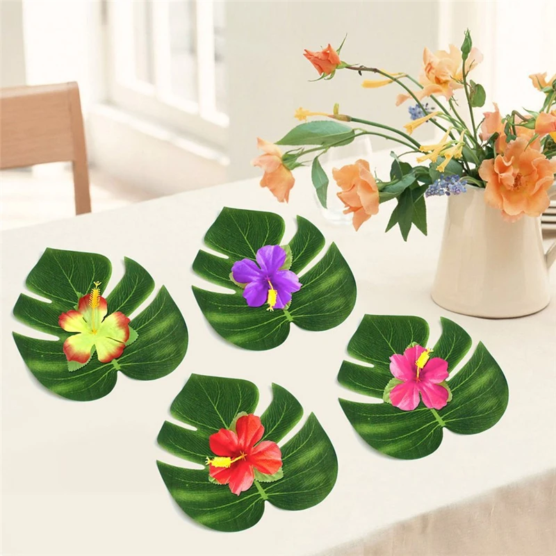 12PCS Large Artificial Leaves Tropical Palm Tree Silk Green Fake Palm Leaf Table Placemats Wedding Decoration Party Hawaiian,B