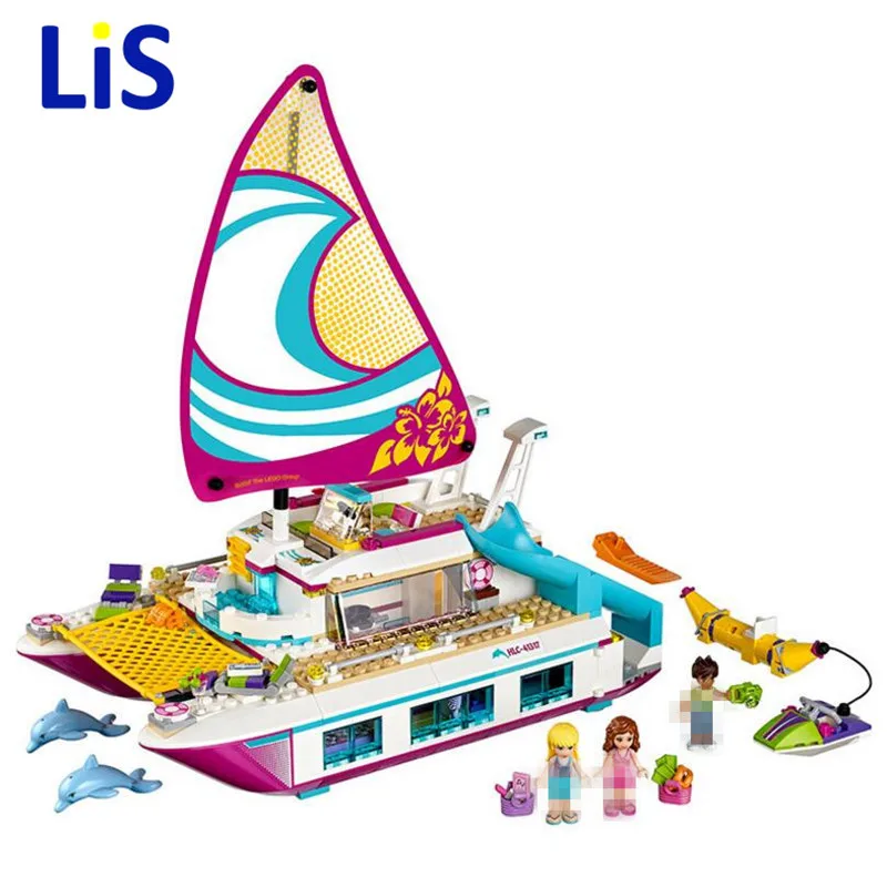 

Lis 01038 Sunshine Catamaran Dolphins Girl Assemble building blocks model toys Building Block Christmas present legoingly 41317