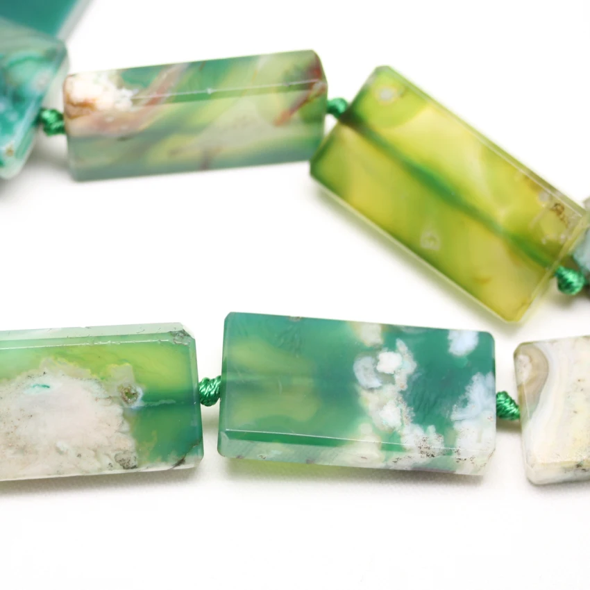 9PCS/Str,Smooth Green Cherry Blossom Aga te Slab Beads Pendant,Rectangle Shape Sakura Agates Slice Spacer Beads Jewelry Making