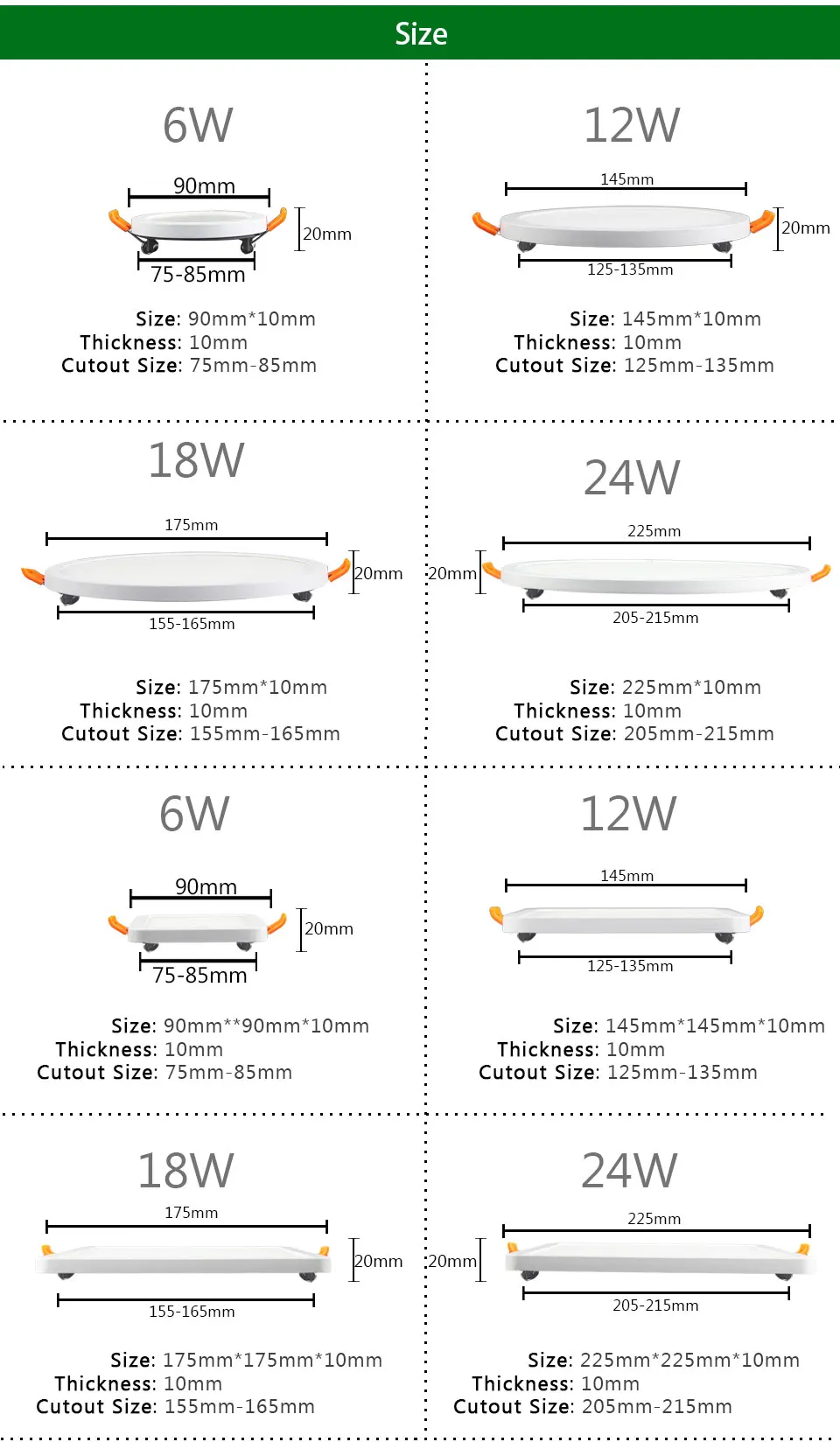 Narrow Frame Led Panel Downlight Dimmable 6w 12w 18w 24w Round Square Ultra Thin Led down light Cold /Warm White Indoor Lighting