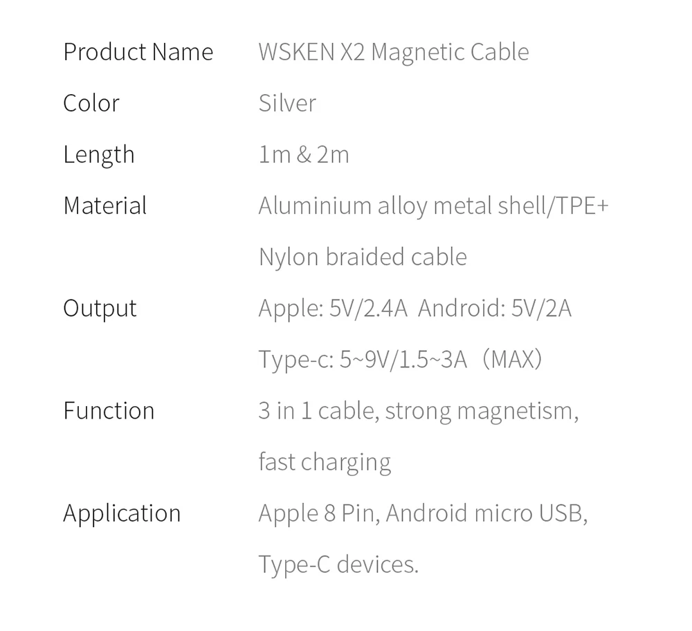 Магнитный зарядный кабель WSKEN X2 для iPhone, зарядное устройство, кабель Micro USB, кабель usb type C 3A, магнитный кабель для samsung type C, кабель USB C