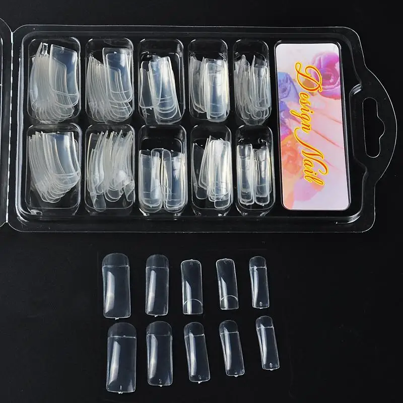 100Pcs Clear False Nail Art Tips Acrylic Art Manicure Kits Nail Tools