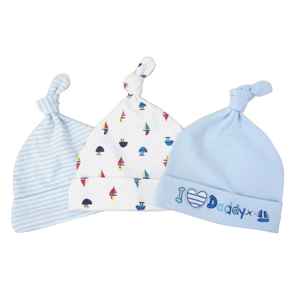 

3 Pcs/Lot Baby Cap 100% Cotton Baby Hats for Boys Girls Printed Baby Hats & Caps For 0-6 Months Newborn Photography Props