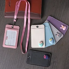 Кожаный держатель для карт с милым Кроликом, клубничкой, чехол для студенток, автобусов, карт, ремешок для девушек, значок для работы, удостоверение личности, две карты, чехол