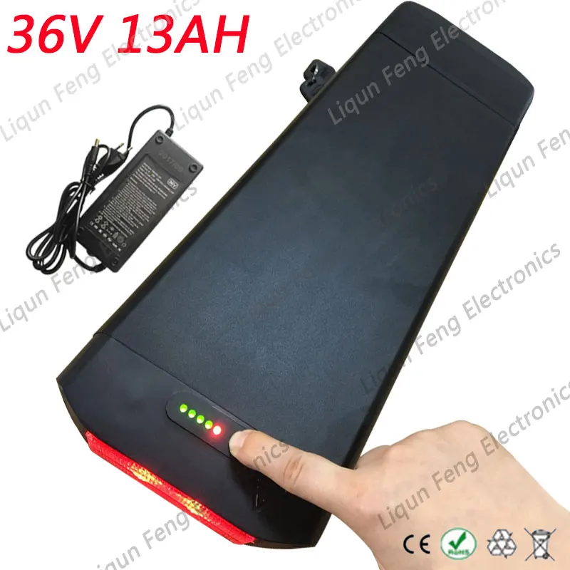 

lithium battery 36V 13Ah ebike battery rear rack type 18650 battery with charger 36 volt battery with USB port and tail light