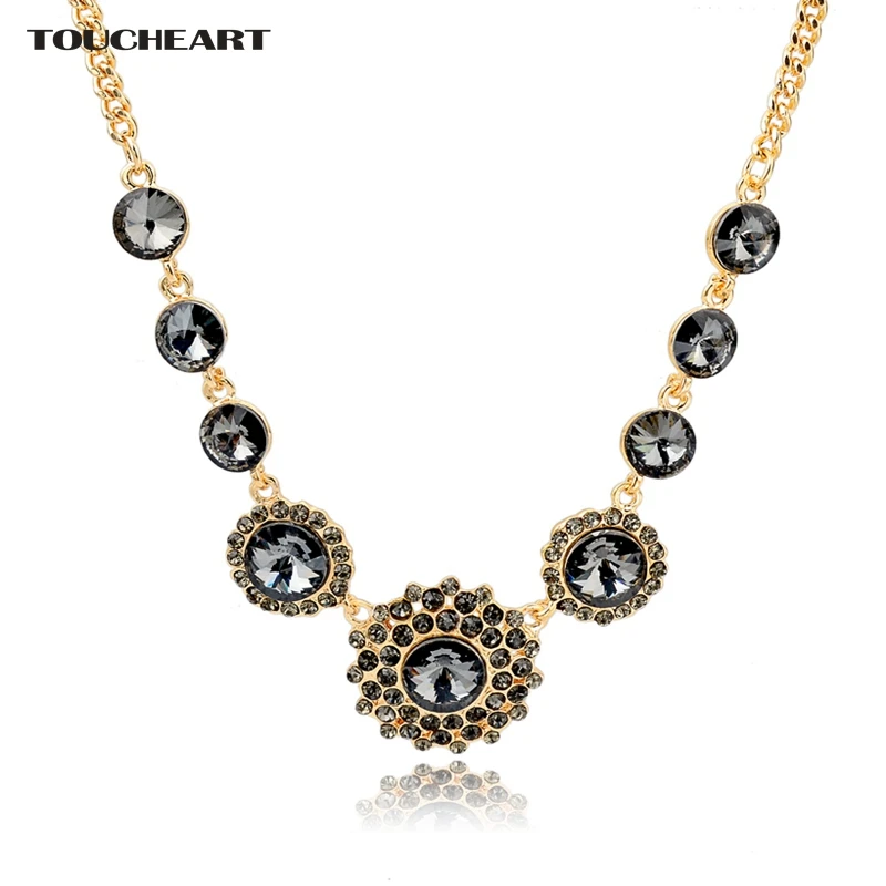 

Trendy Gold Bead Statement Necklaces Crystal Flower Collares Maxi Necklace & Pendants For Women Jewelry Bijouterie Sne150822