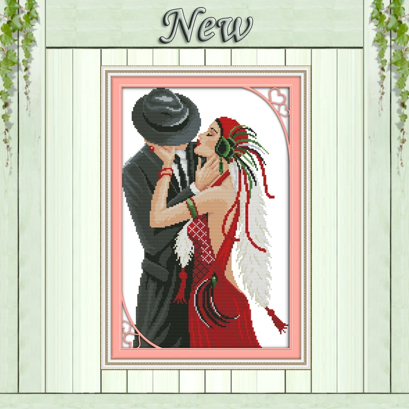 

The love of dancing girl,pattern print on canvas DMC 14CT 11CT Cross Stitch kit,embroidery needlework Set,lovers kiss Home Decor