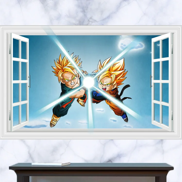 3D окно Dragon Ball Z Goku Sun WuKong стволы мультфильм наклейки на стену Виниловая Наклейка Декор B347