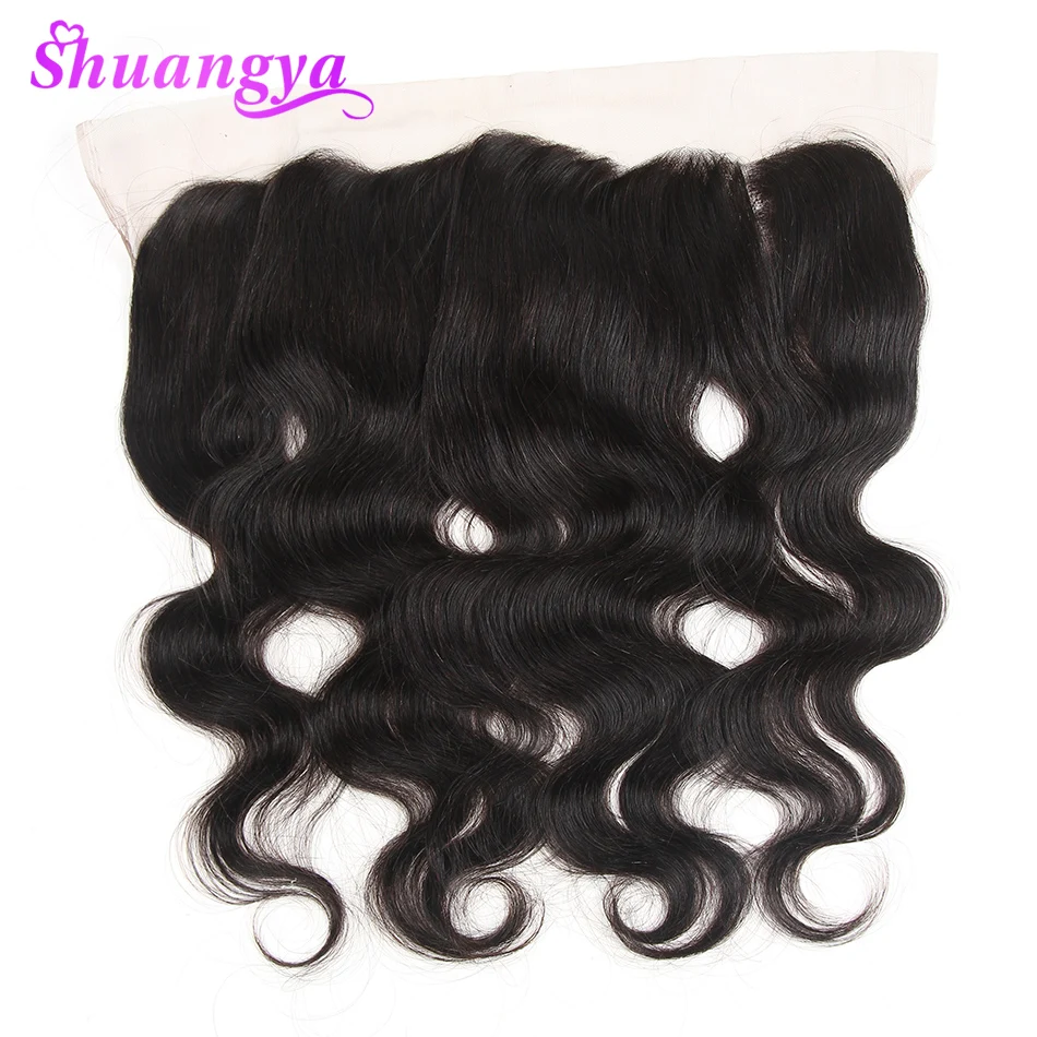 Shuangya Brazilian body wave lace frontal 13*4 inch swiss lace closures full and thick 120% density natural color non remy hair brazilian-body-wave-frontal