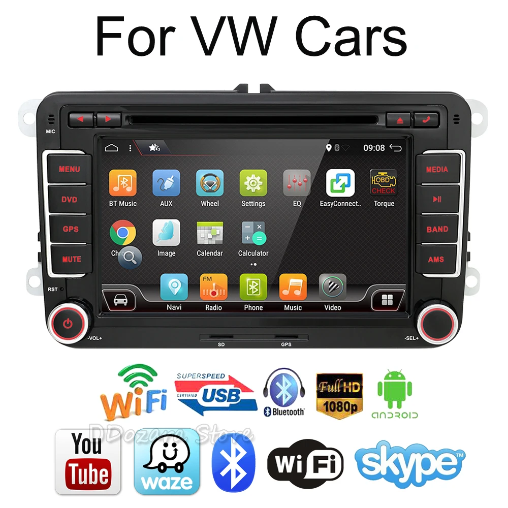 

octa core Android 9.0 Car DVD GPS Navigation 1024*600 Quad Core for Volkswagen Skoda POLO GOLF 5 6 PASSAT TIGUAN TOURAN Caddy