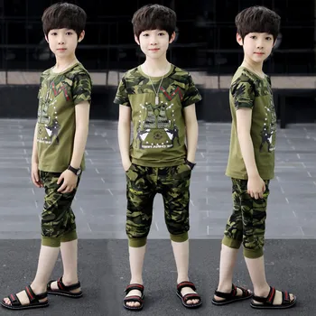 

Boys clothes sets 2019 summer kids boys clothing suits children cotton sports suit big kids camouflage uniform t shirts+shorts