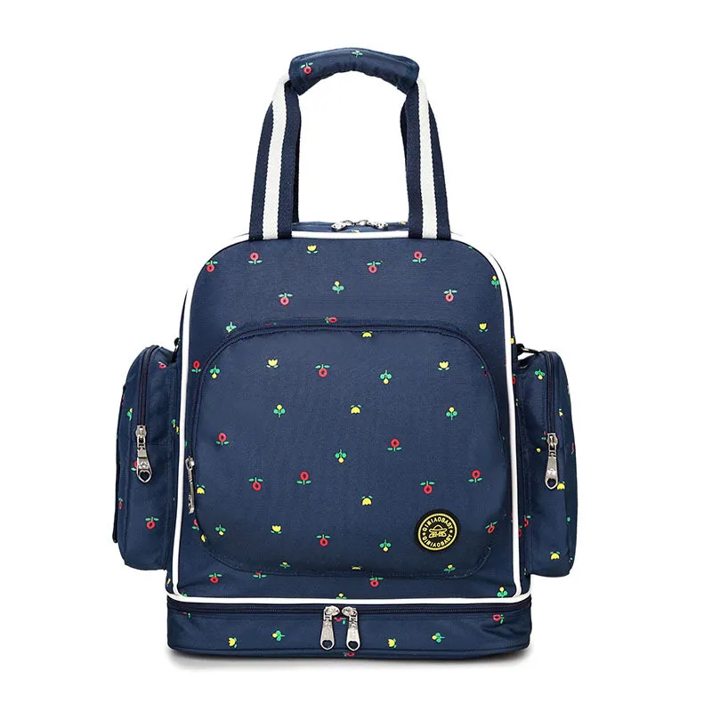 Baby Diaper Bag Waterproof Changing Nappy Multifunctional Mommy StrollerLarge Capacity Baby Care dad Travel Backpack - Цвет: dark blue flower