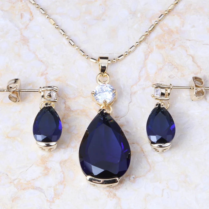 

Free Shipping Blue & White Crystal Gold Colour Earrings Necklace Set T020