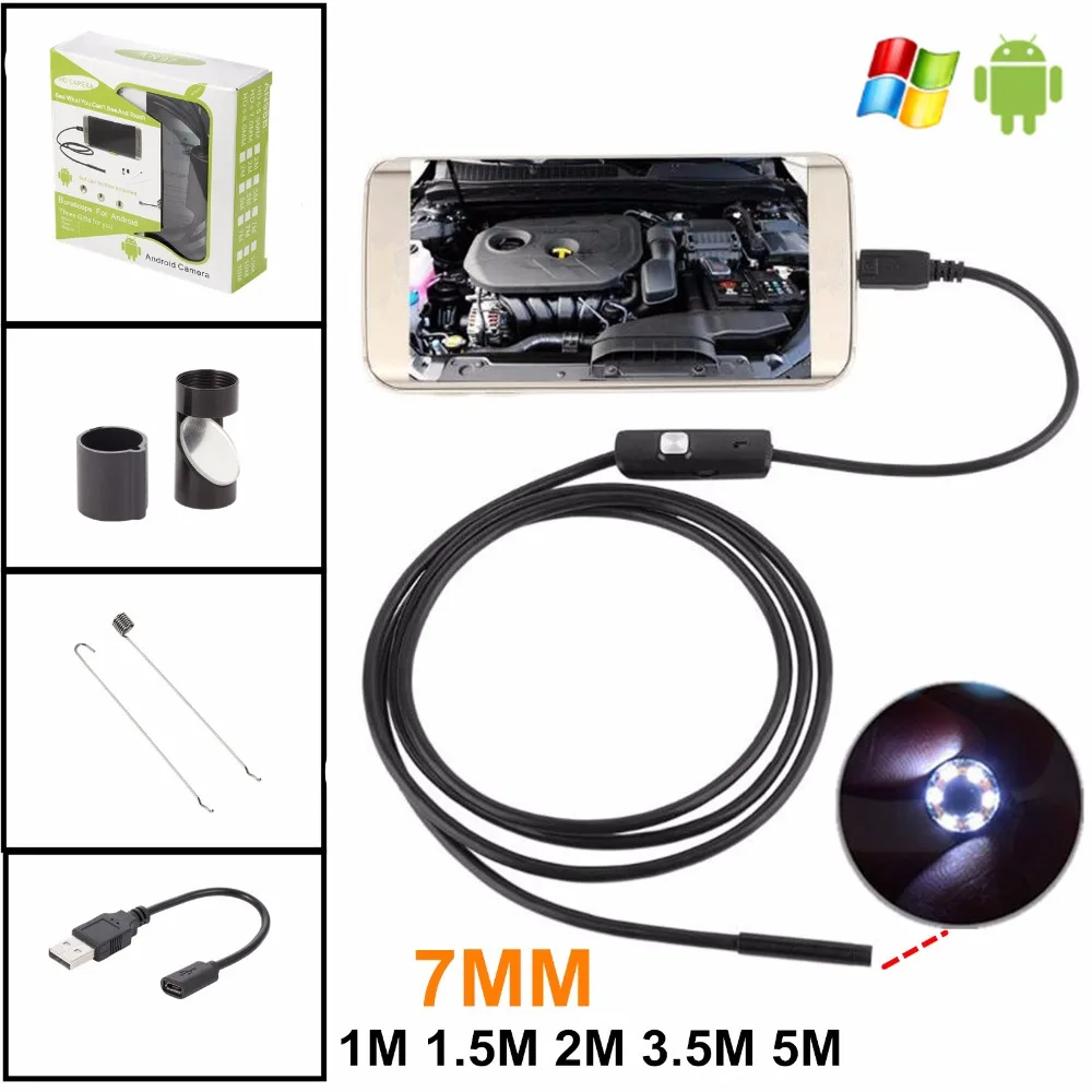 

7MM Mini Android USB Endoscope Camera 2M 1.5M 1M 3.5M 5M Waterproof Snake Tube inspection Android OTG USB Borescope Camera