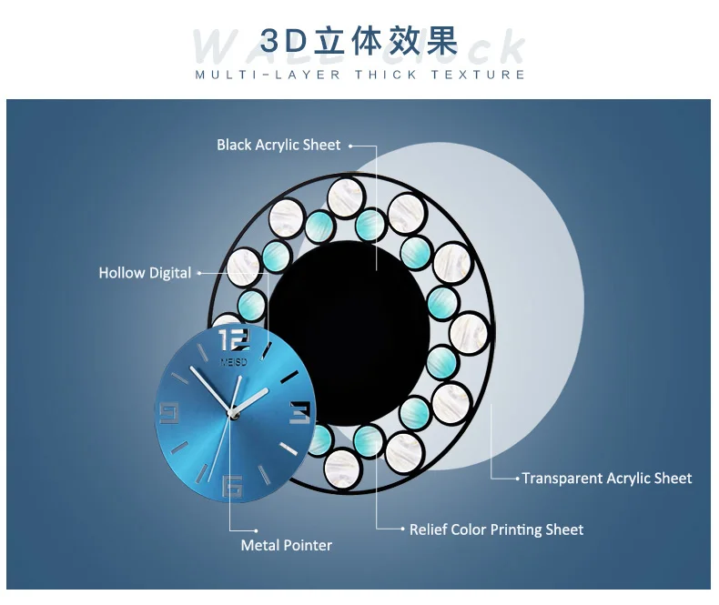 Новые 3D настенные часы креативные большие бесшумные настенные часы домашний декор Красочные Подвесные часы CY118