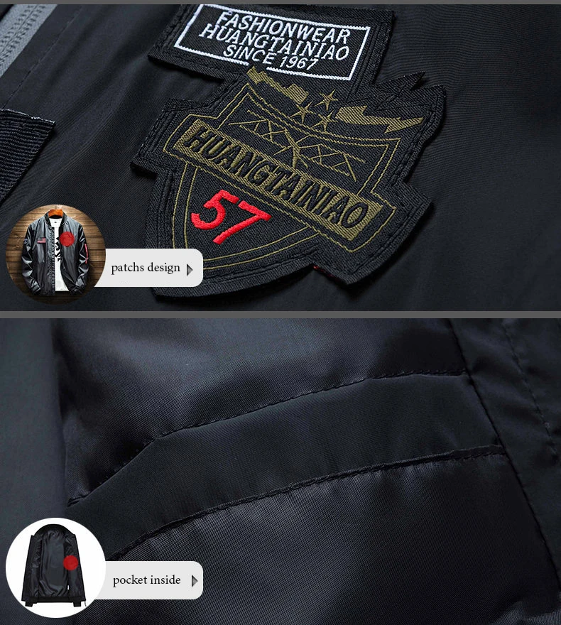 Army Green Bomber Jacket Men Fashion American Flag Patch Designs Pilot