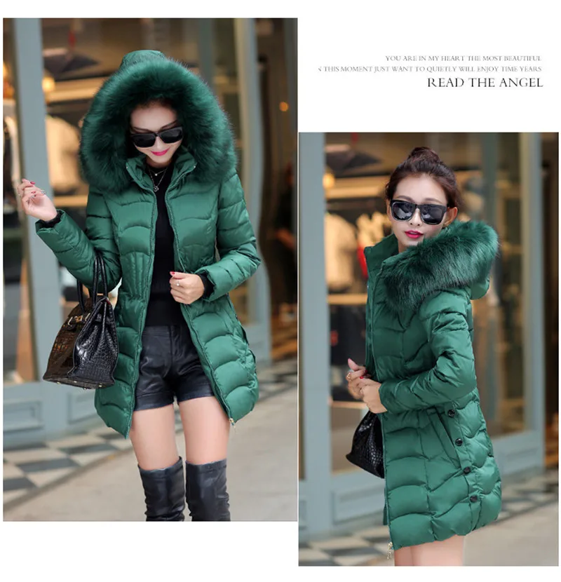 Женское зимнее теплое пальто с капюшоном приталенного размера плюс с большим меховым воротником, парка с хлопковой подкладкой, базовая Женская куртка, Jaqueta Feminina R937