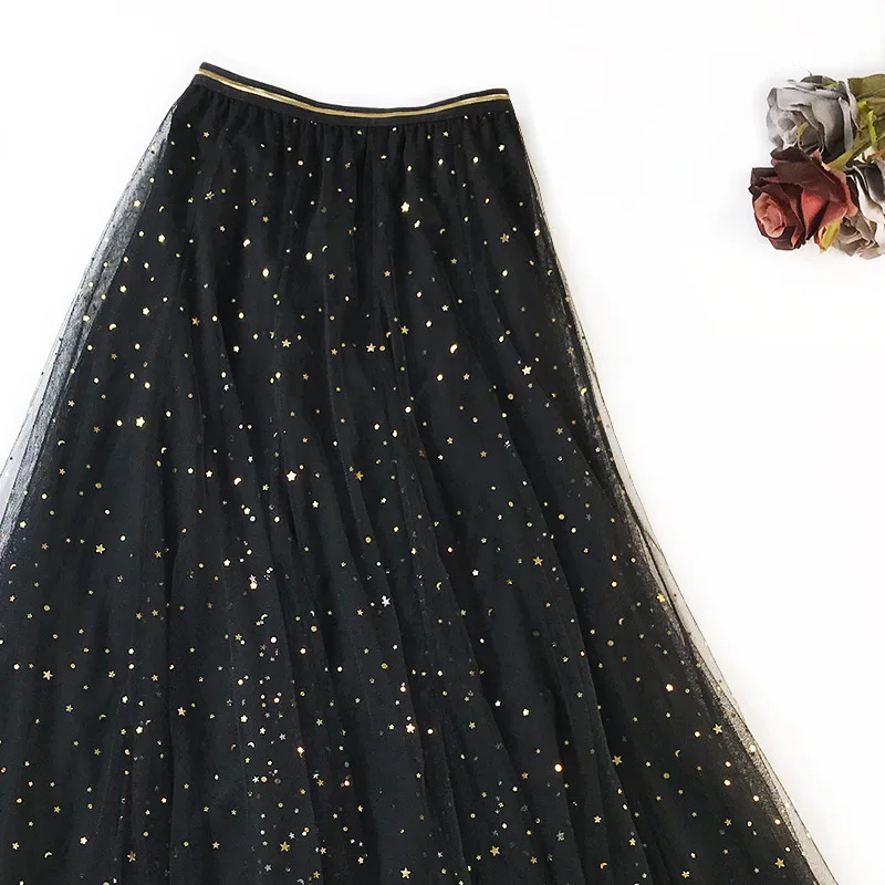 Spodnica для женщин элегантные юбки 2019 женский Блестящий пятиконечная звезда Фея тонкий Harajuku уличная длинная А-образная рыбий хвост юбка