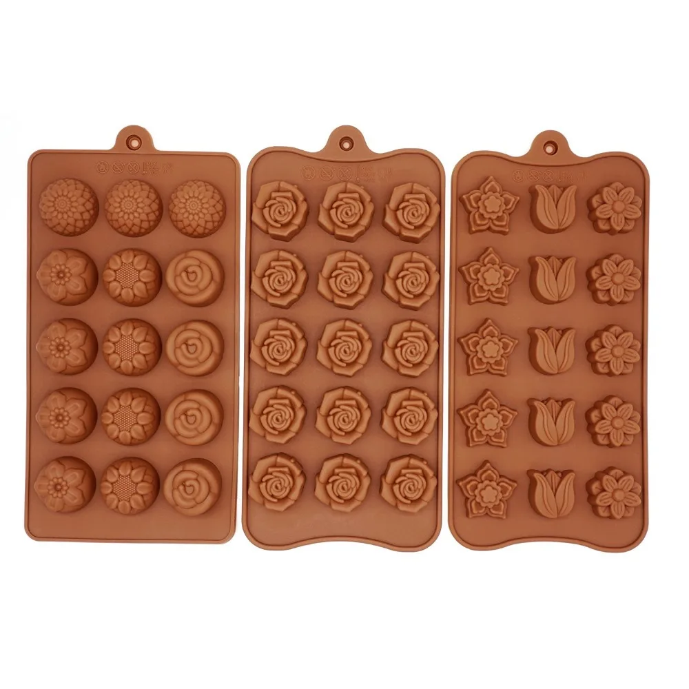 3PCS Flower Shaped Candy Molds Set, Silicone Chocolate Molds Ice Cube