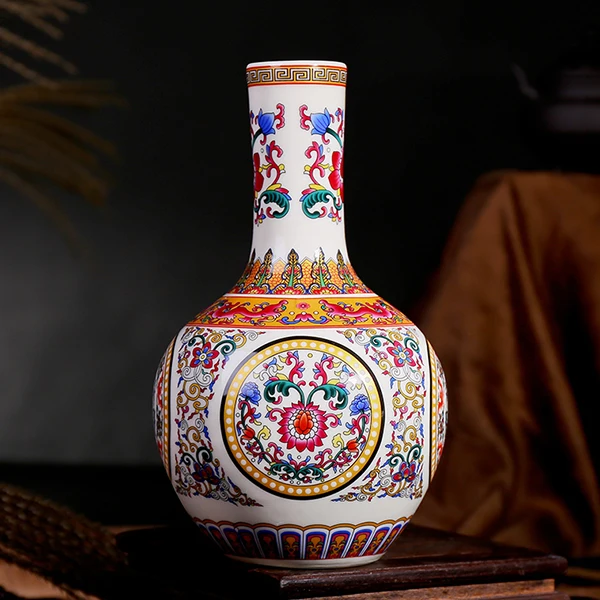 Jingdezhen Classical Enamel Vase With Lucky Patterns Porcelain Modern Vintage Flower Vase Ceramic Flower Christmas Decoration 5
