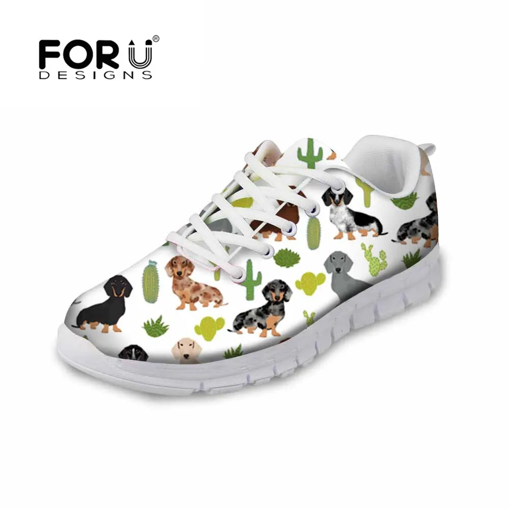 

FORUDESIGNS Dachshund Dog Printed Women Casual Shoes Autumn 2018 Flats Walking Mesh Lace Up for Ladies Sneakers Tenis Feminino