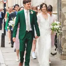 Зеленые свадебные костюмы для мужчин для лучшего мужчины, жениха Вечерние смокинги Hadnsome новейший дизайн бренда Slim Fit Terno 3 шт.(куртка+ брюки+ галстук