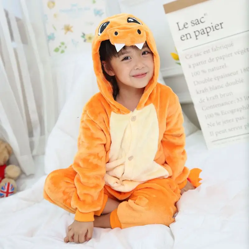 Детская Пижама с единорогом для мальчиков и девочек, комбинезон с аниме, пижама, комбинезон, детская одежда для сна с животными, косплей - Цвет: Charmander