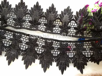 

2 Yards Black Hollowed Out Crochet Flower Lace Trim Apparel Sewing Lace Border Free Ship