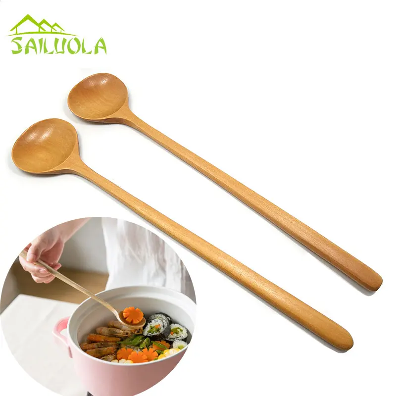Japanese Style Long Handle Large Wooden Spoon Coffee Tea Bar Mixing