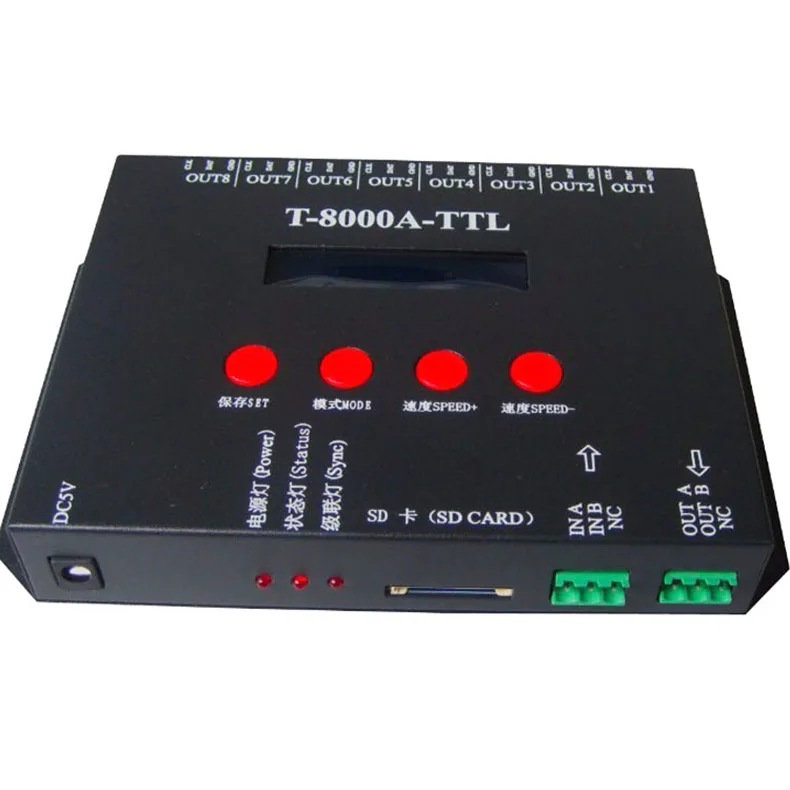 DC5V 24V T8000A светодиодный RGB контроллер 8192 пиксельный для WS2812B TM1804 LPD6803 UCS1903 любой IC